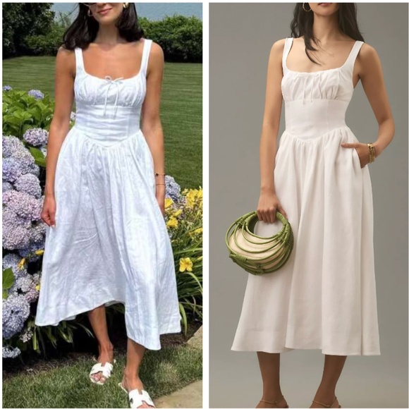 Reformation White Midi Dress with Fitted Bodice - Picture 3 of 13